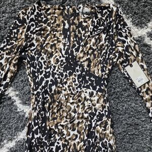 Dana Buchman Leopard Print Faux-Wrap Dress - Brown/Black/White
